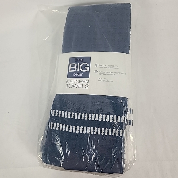 NWT The Big One Kitchen Towels 5 Pack White Blue - Picture 1 of 5
